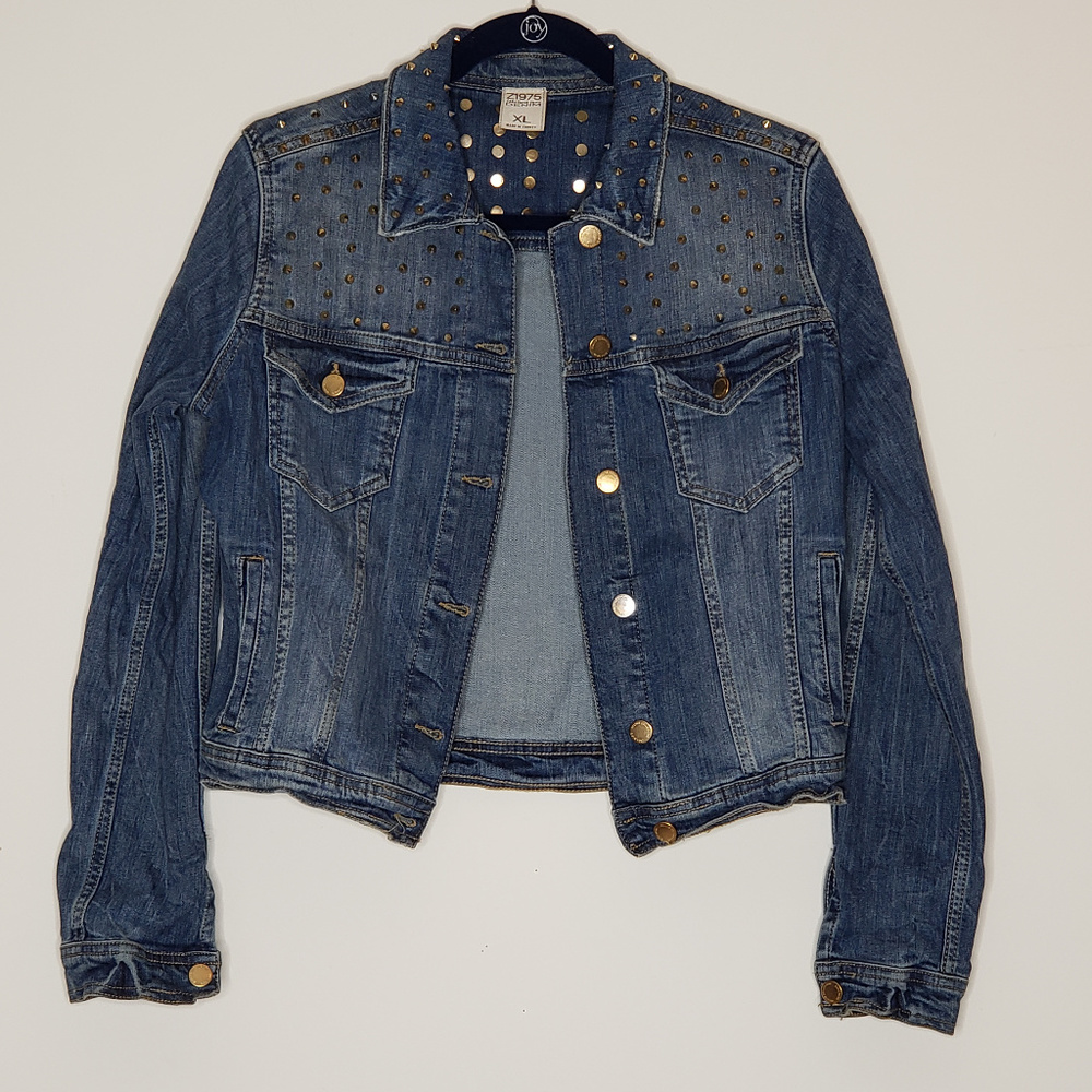 Zara Blue Studded Denim Jean Jacket